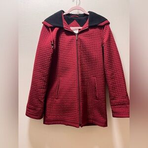 Worthington Quilted Cozy Full Zip Jacket with Fleece Lined Hood, Sz S, Maroon